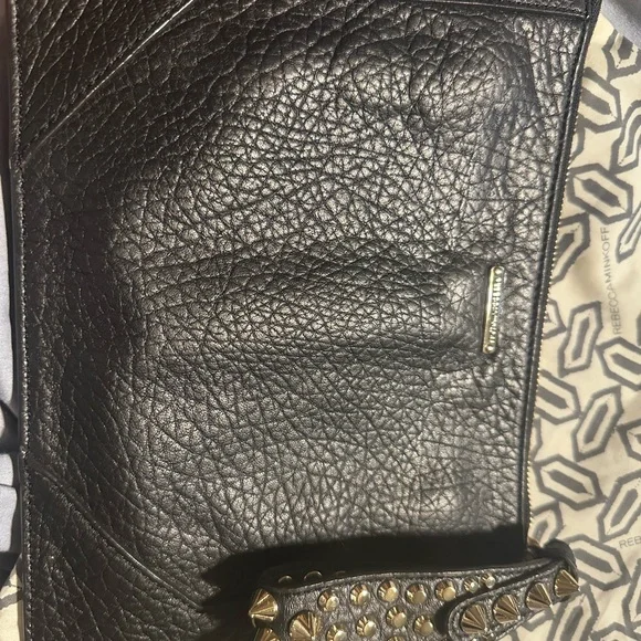 Rebecca Minkoff Black and Gold Studded Clutch box 4 - Picture 3 of 16